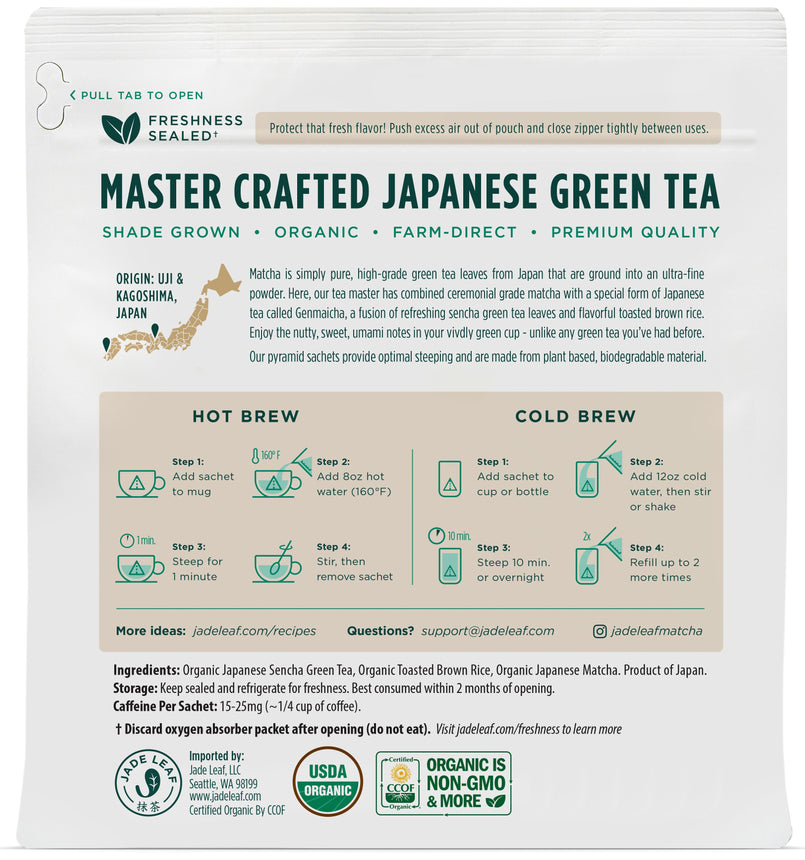 Matcha + Green Tea - Toasted Rice - Back - 15 Sachets