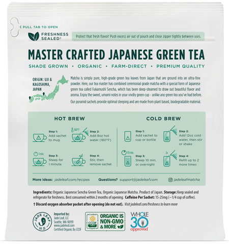 Matcha + Green Tea - Traditional - Back - 15 Sachets